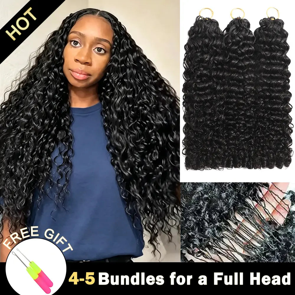 New 2026 Ramiss Water Wave Crochet Human Hair for Mircale Knots Boho Braids Knotless Burmese Curly Kinky Curly Feather Crochet Human Hair